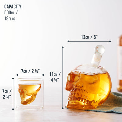 Glass Skull Whiskey Decanter Set