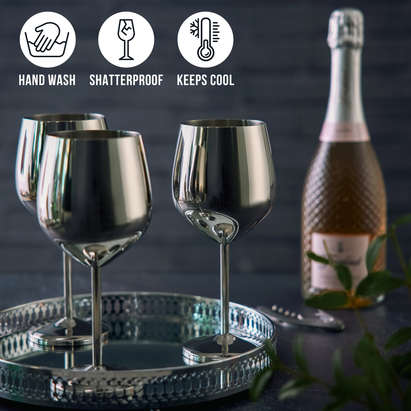 Stainless Steel Silver Wine Glasses