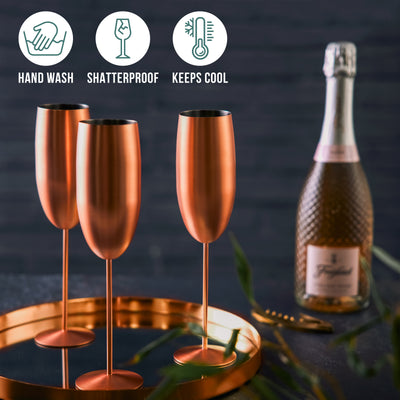 Stainless Steel Matte Rose Gold Champagne Flutes