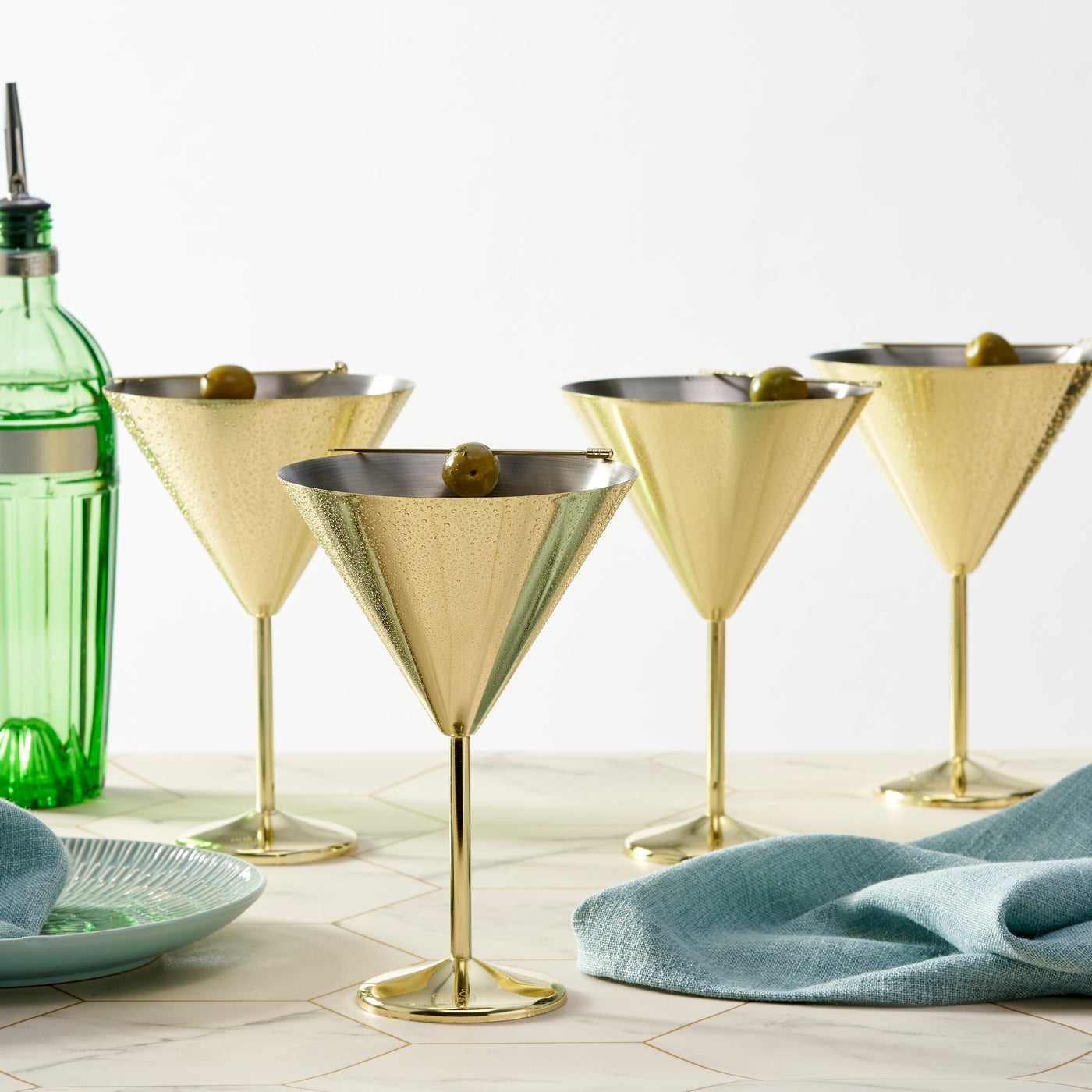 Stainless Steel Gold Martini Cocktail Glasses