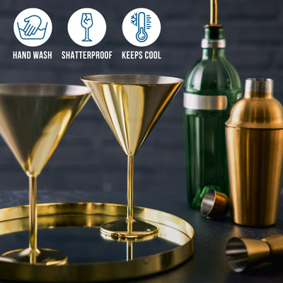 Stainless Steel Gold Martini Cocktail Glasses